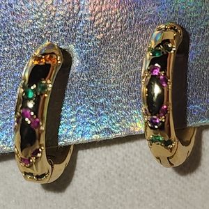 Gold Plated s925 huggie hoop earrings with colorful crystals